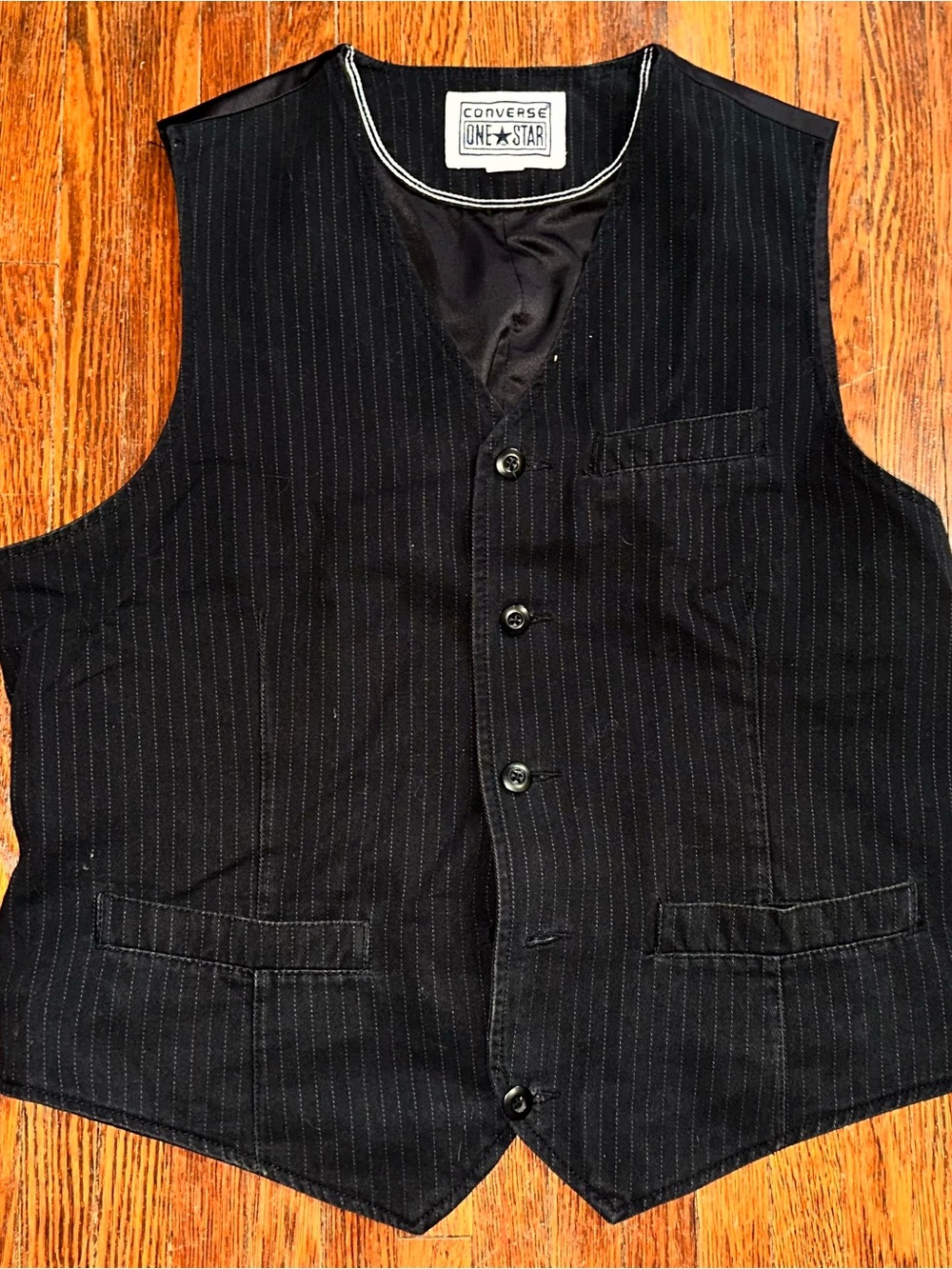 Vintage Men’s Large Emo Pop Punk CONVERSE ONE STAR Pinstripe Black Vest